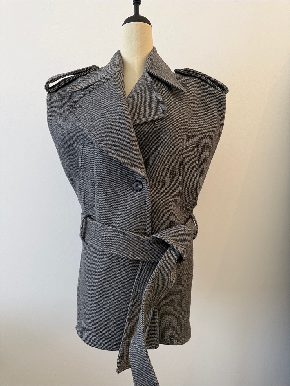 H&M Studio A/W 2020 Gray Belted Wool Vest Coat